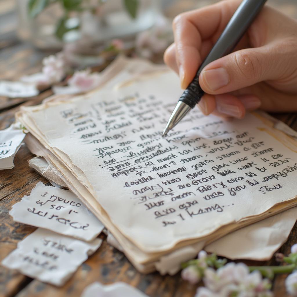 Person writing a love letter adorned with special love quotes