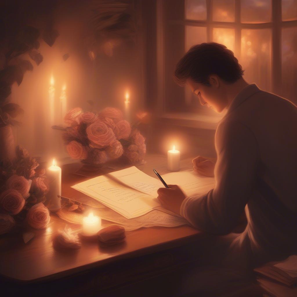 Writing a love letter by candlelight