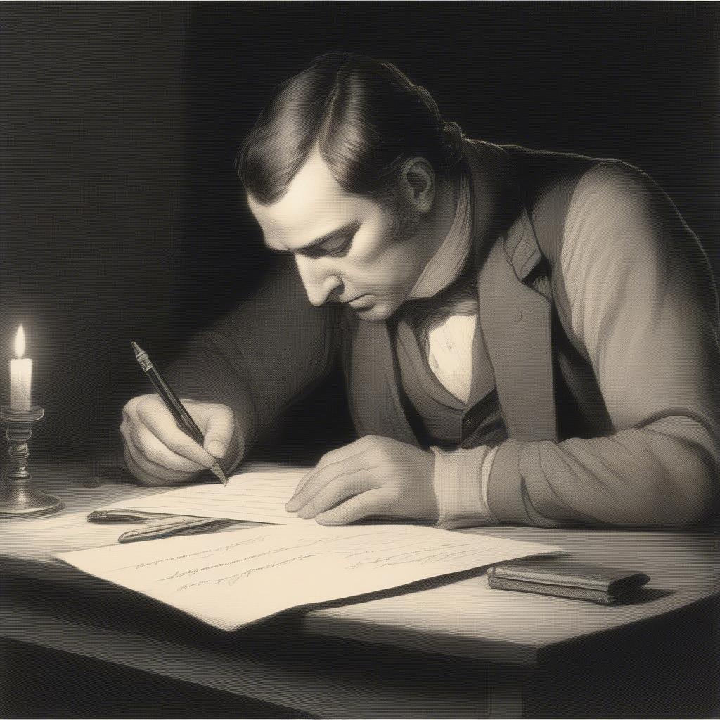 Writing a Love Letter to Wife by Candlelight