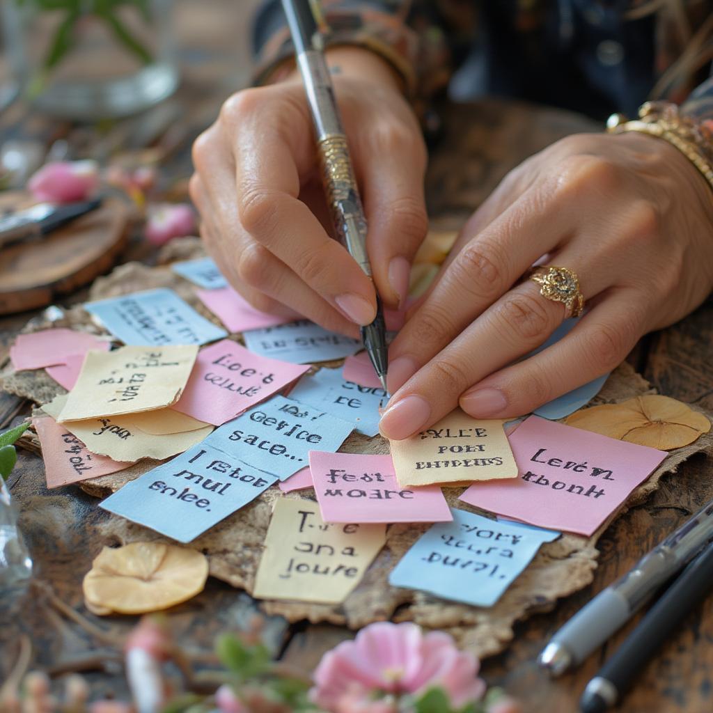 Writing Love Quotes on Decorative Notes