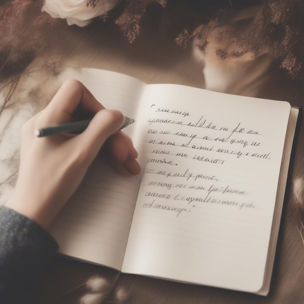 Person writing a love quote in a notebook