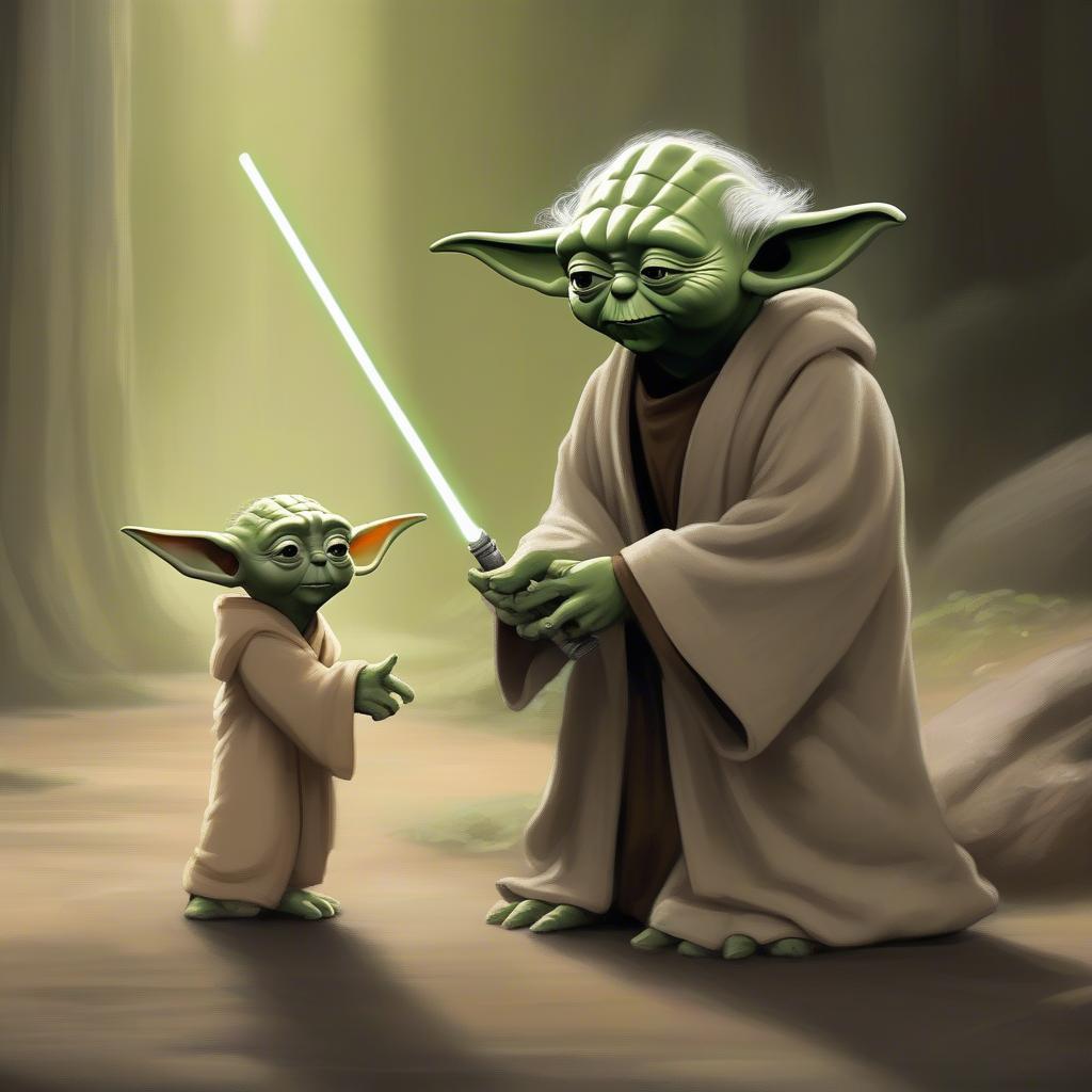 Yoda Guiding a Young Padawan in Love