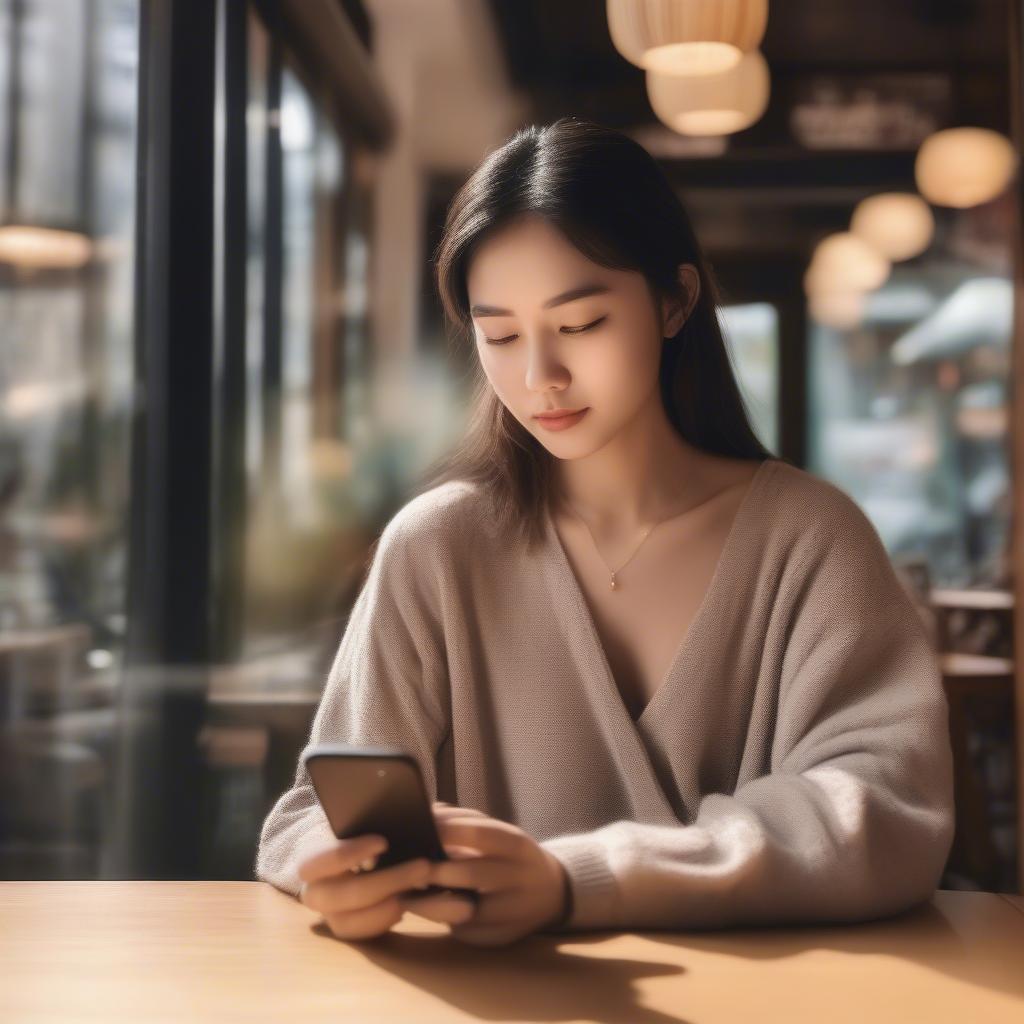 Young Woman Reading Asian Love Quotes on Tumblr