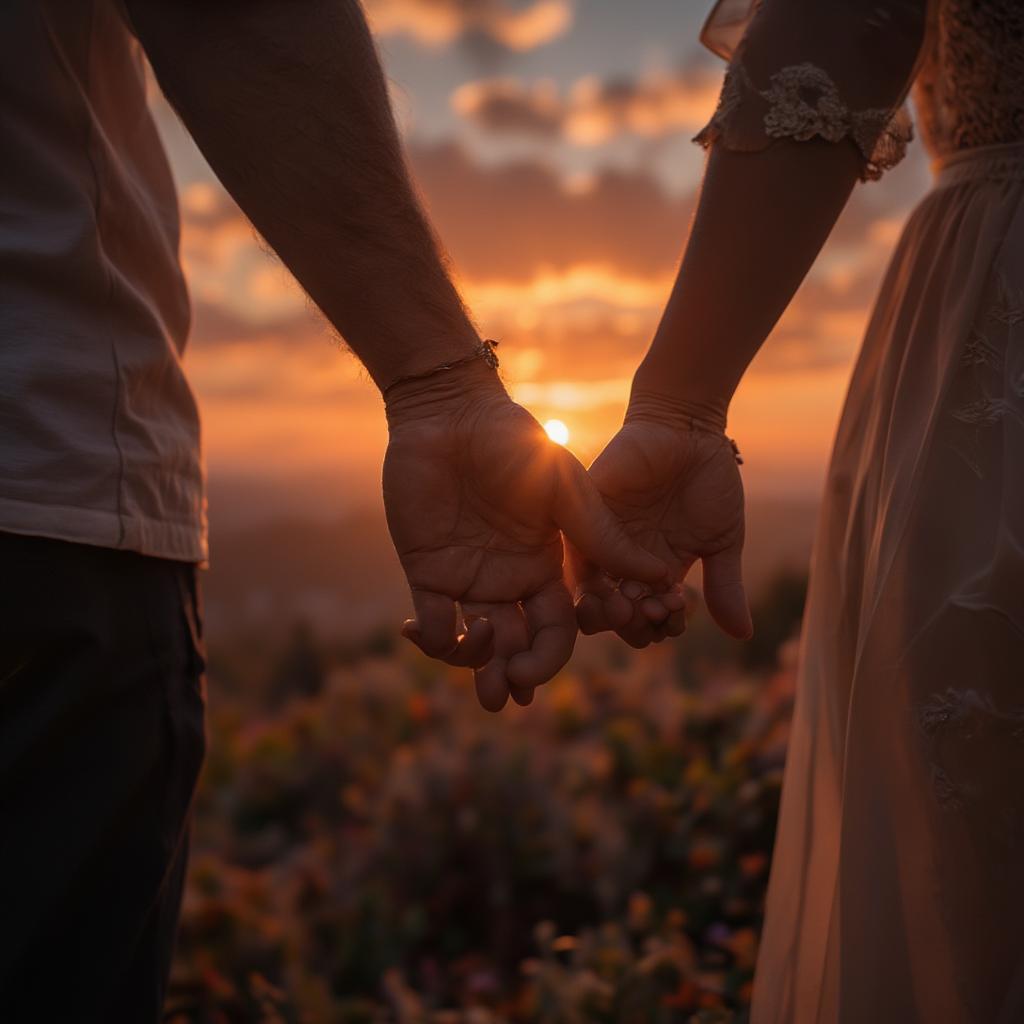 Couple Holding Hands at Sunset