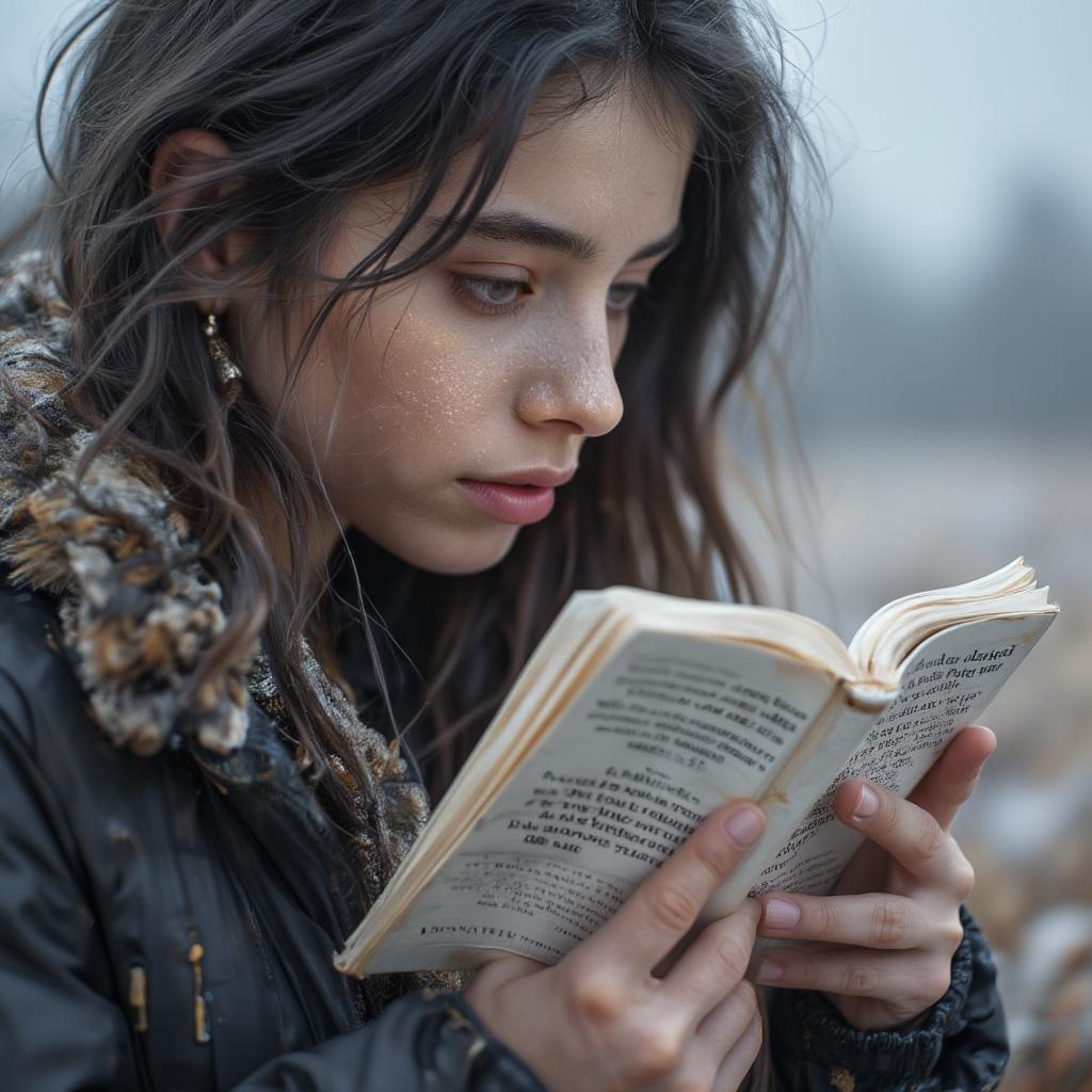 A person reading a book of quotes, a warm light illuminating the page.