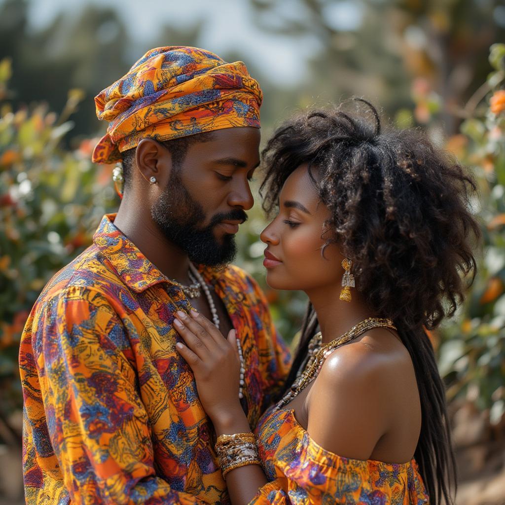 Couple Embracing in Traditional African Attire