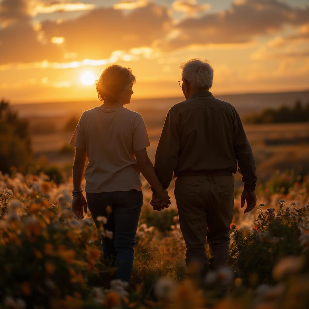 Old Couple Walking Hand in Hand