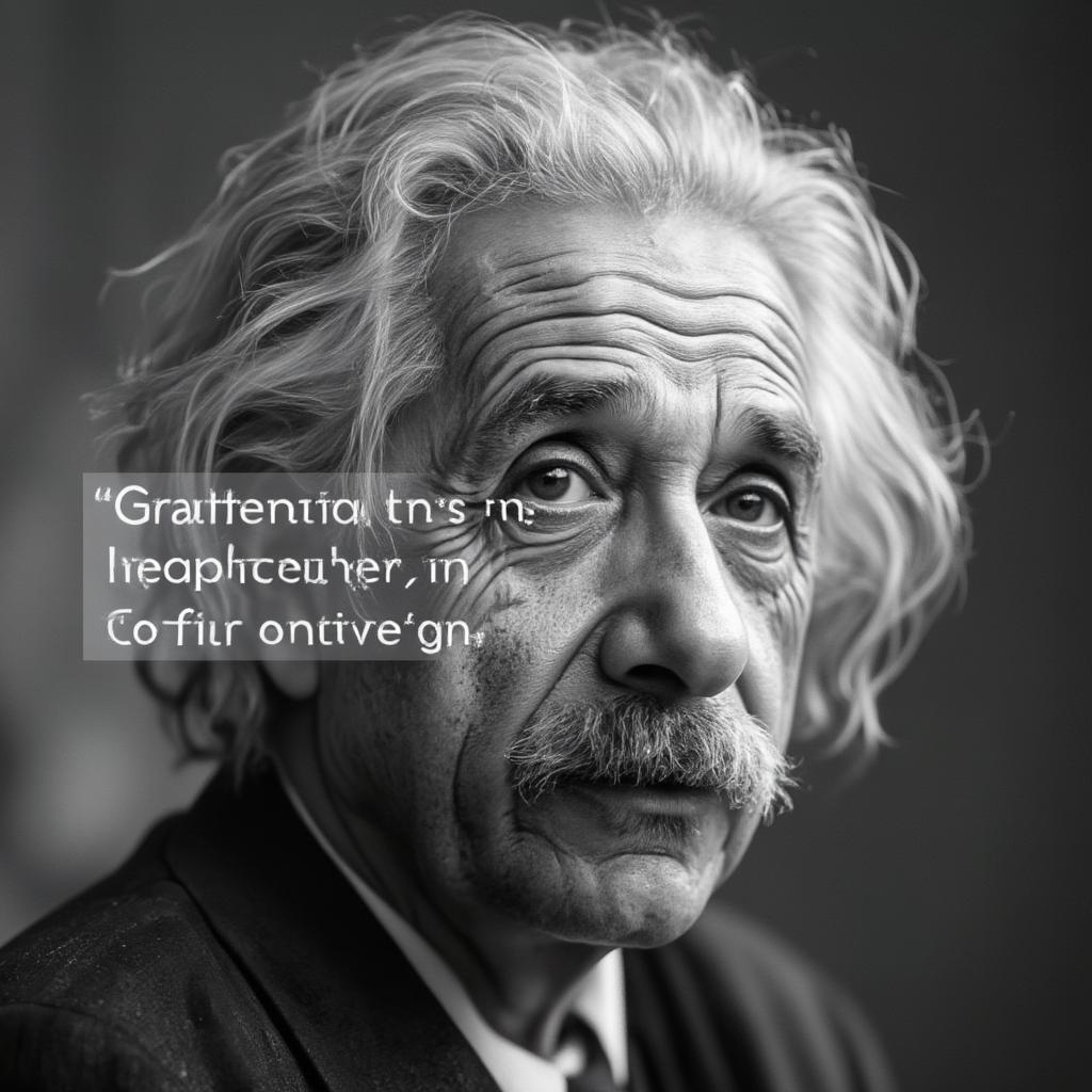 Albert Einstein portrait with a love quote overlay