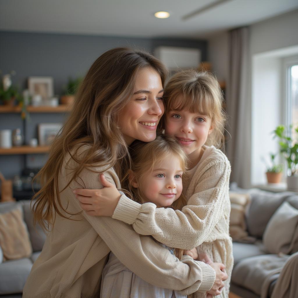 A family embracing in a warm hug