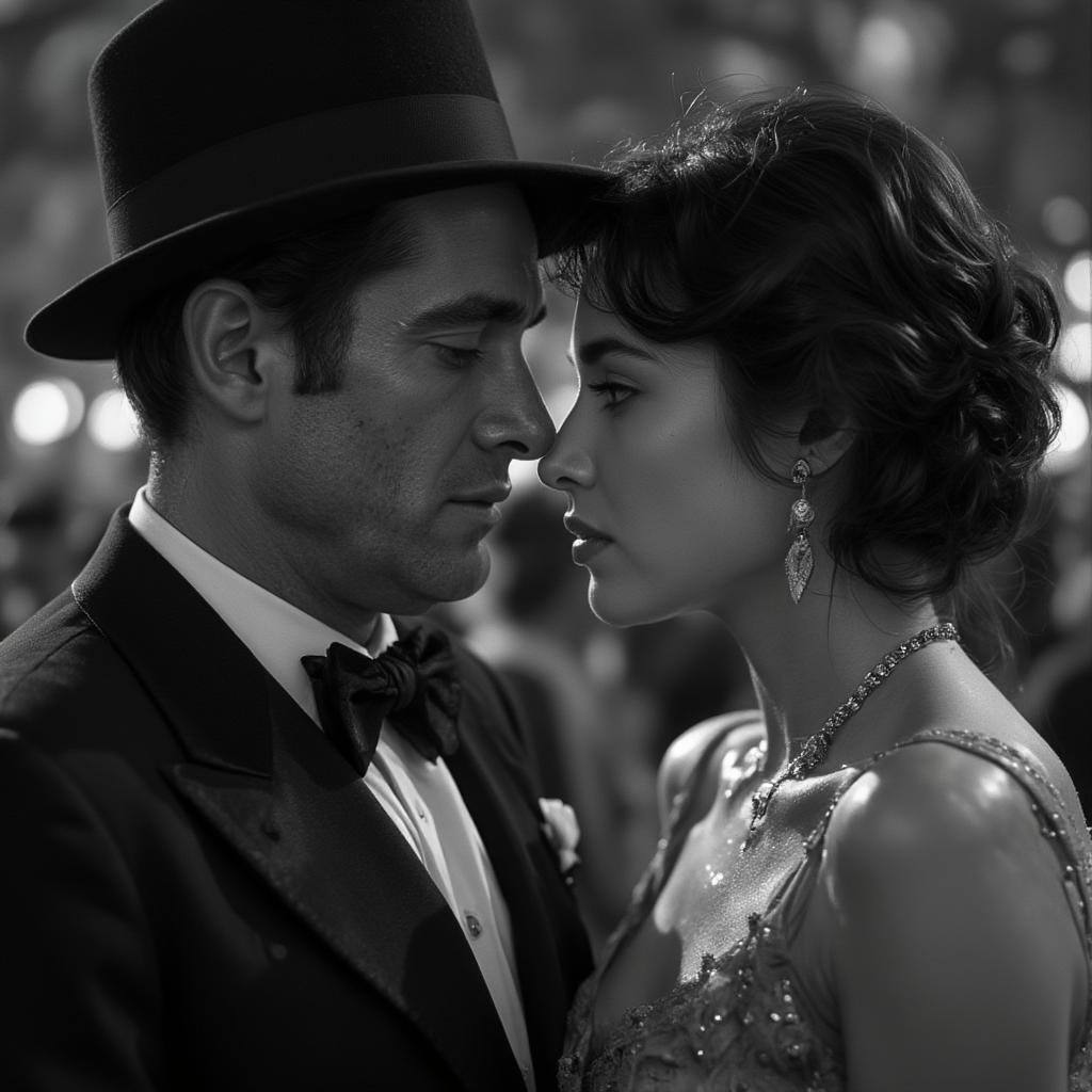 Iconic movie scene from Casablanca with Rick and Ilsa