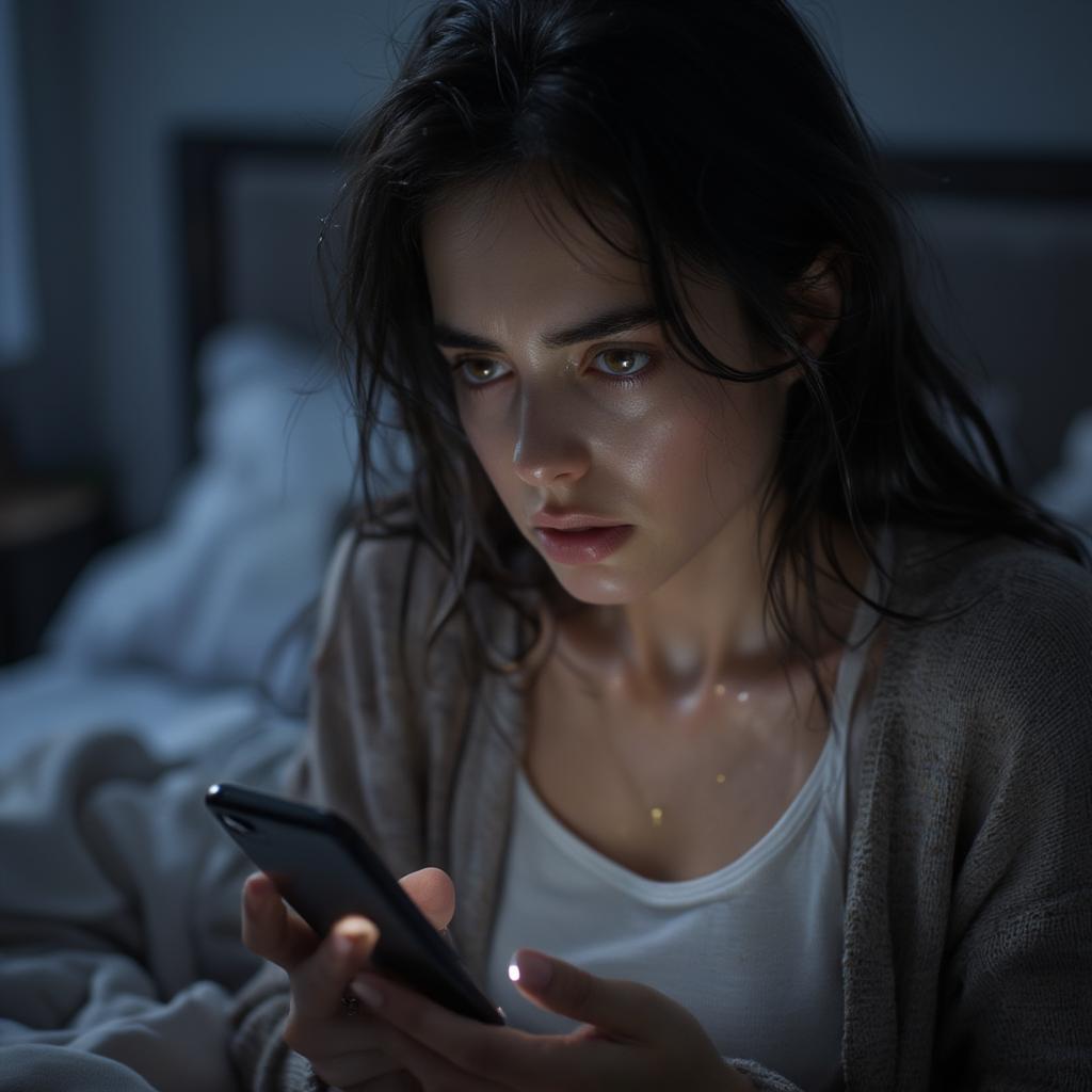 Woman feeling frustrated reading a text message