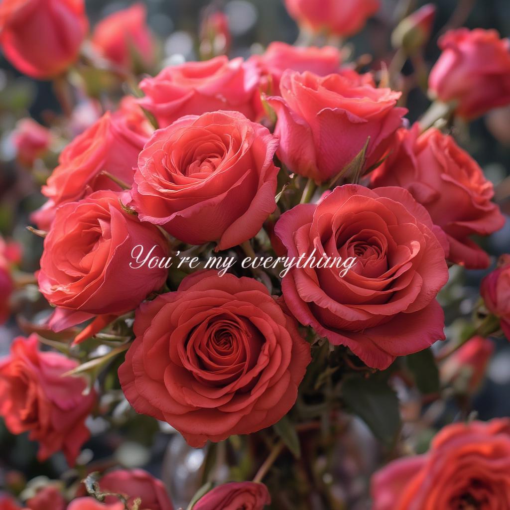 Animated GIF of a bouquet of roses with the quote "You're my everything."