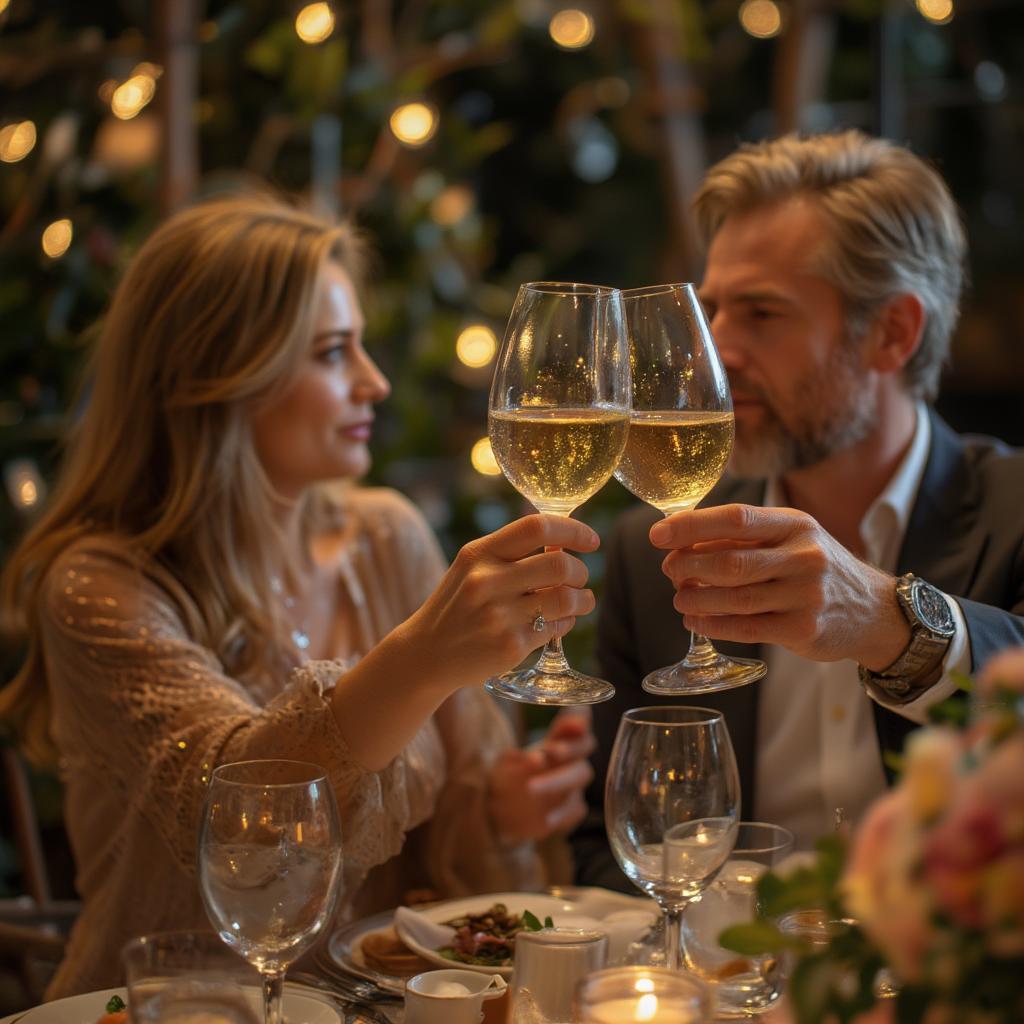 Couple Toasting at Anniversary Dinner