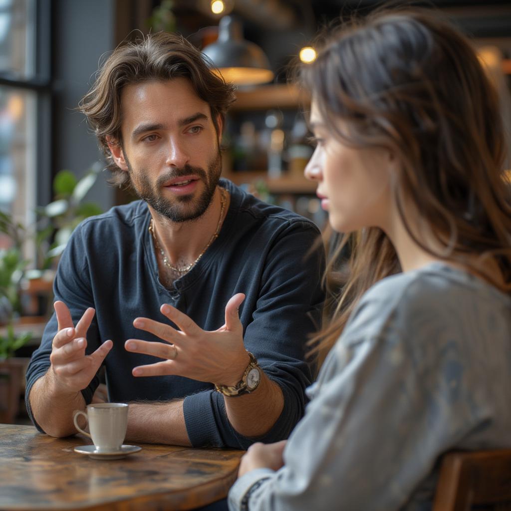 An Aquarius man engaged in deep conversation.