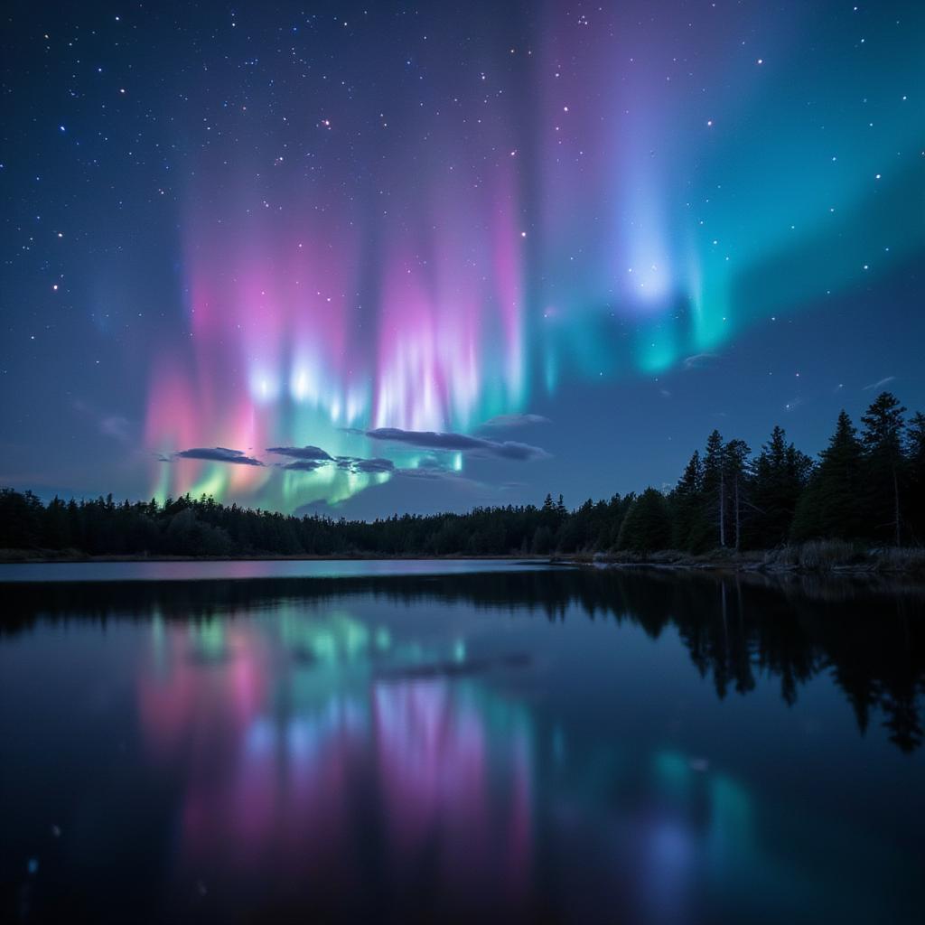 Aurora Borealis reflected in calm water