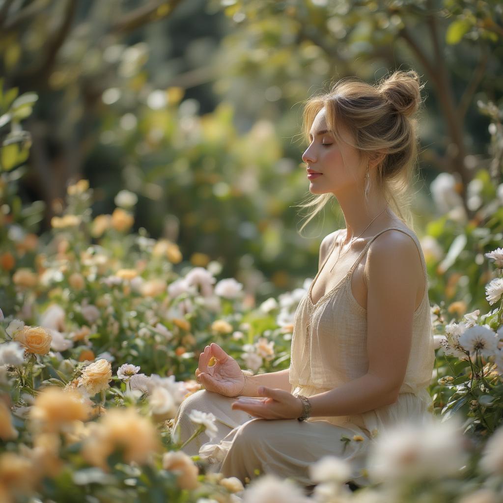 Woman meditating, symbolizing self-love and presence