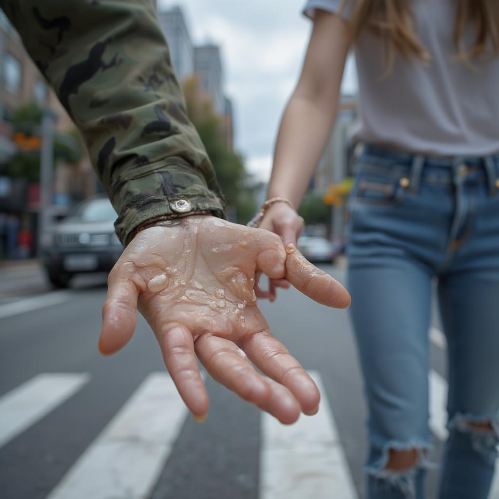 A mother holding her child's hand, symbolizing protection and love.