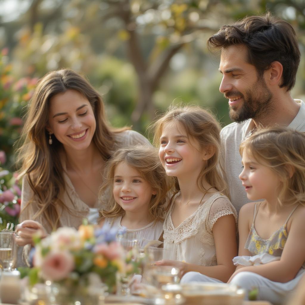 Family gathering with happy expressions