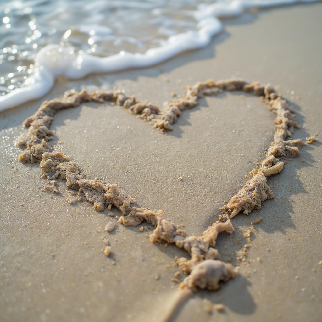 A Heart Drawn in the Sand on a Beach