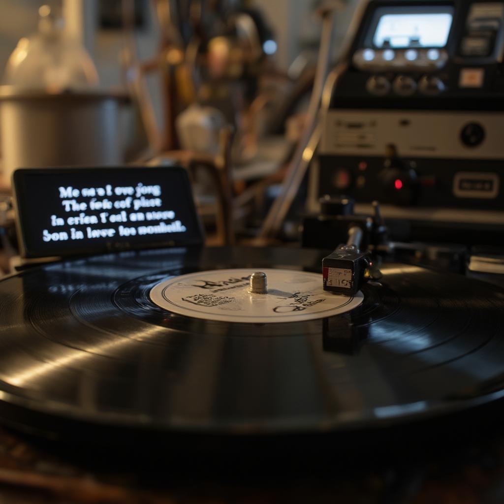 Beatles love song lyrics displayed on a vintage record player