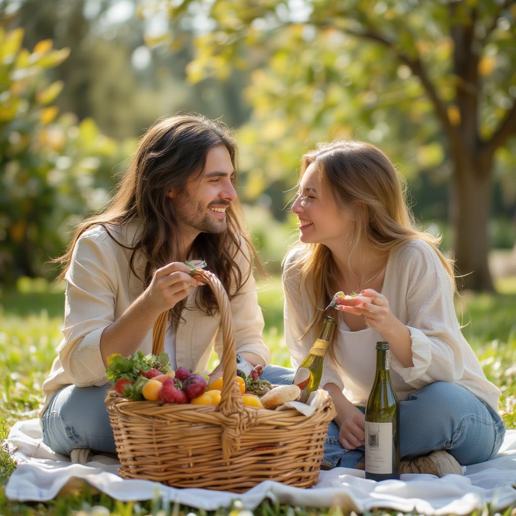 Couple enjoying a picnic on a beautiful day