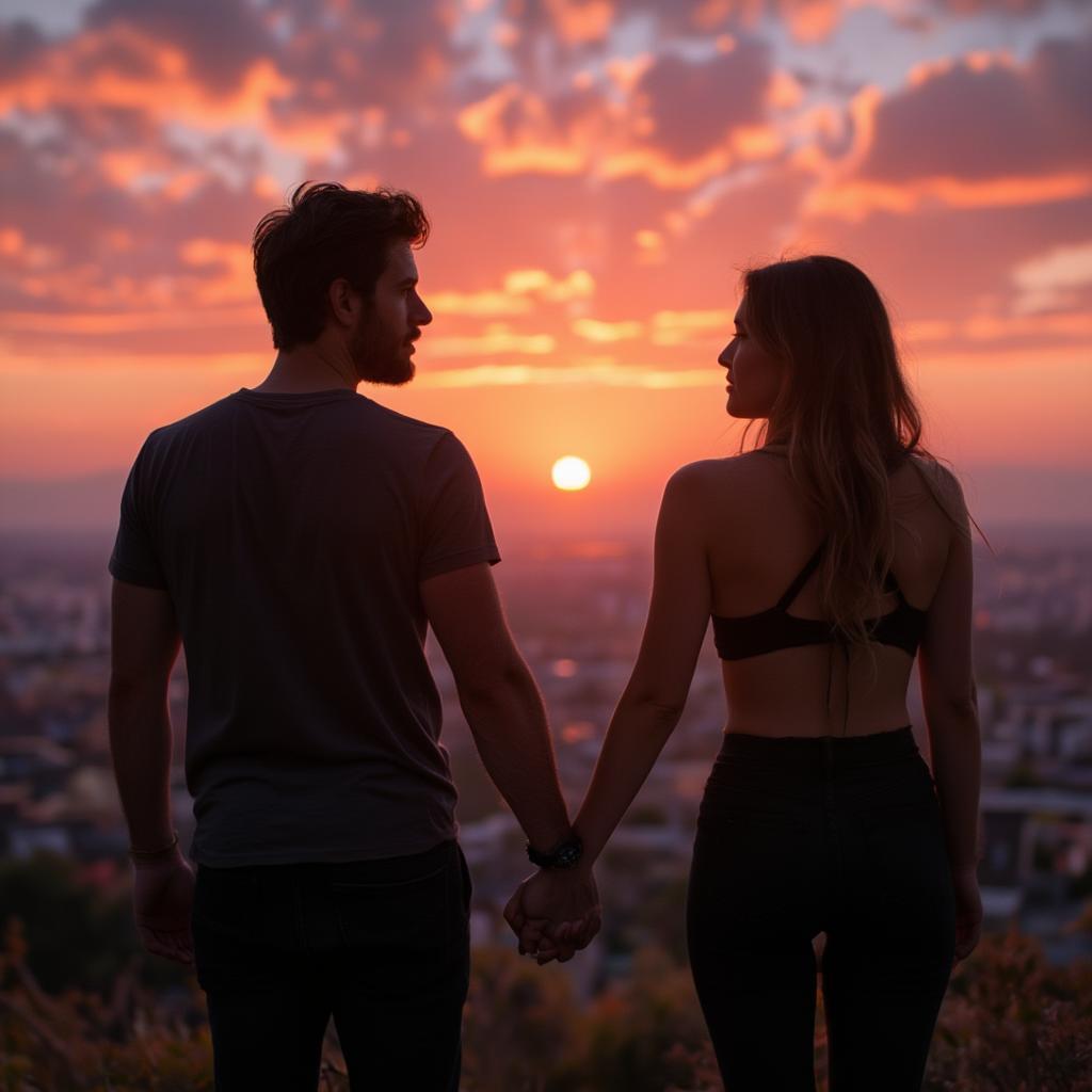 Couple watching sunset, embodying a beautiful love nature quote.