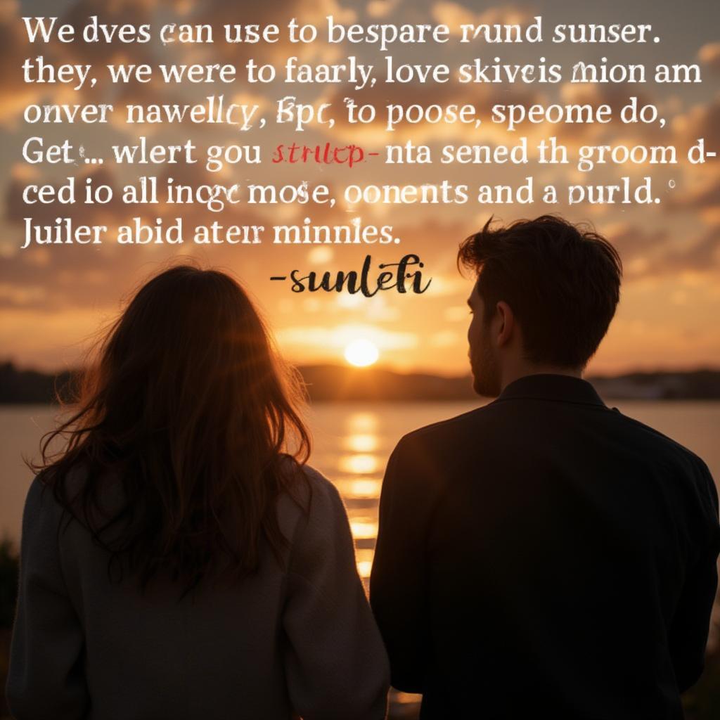 Couple watching sunset, with beautiful love quotes overlaid.