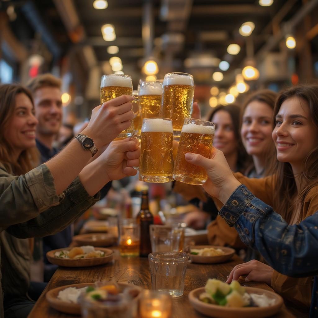 Friends raising a toast with beers