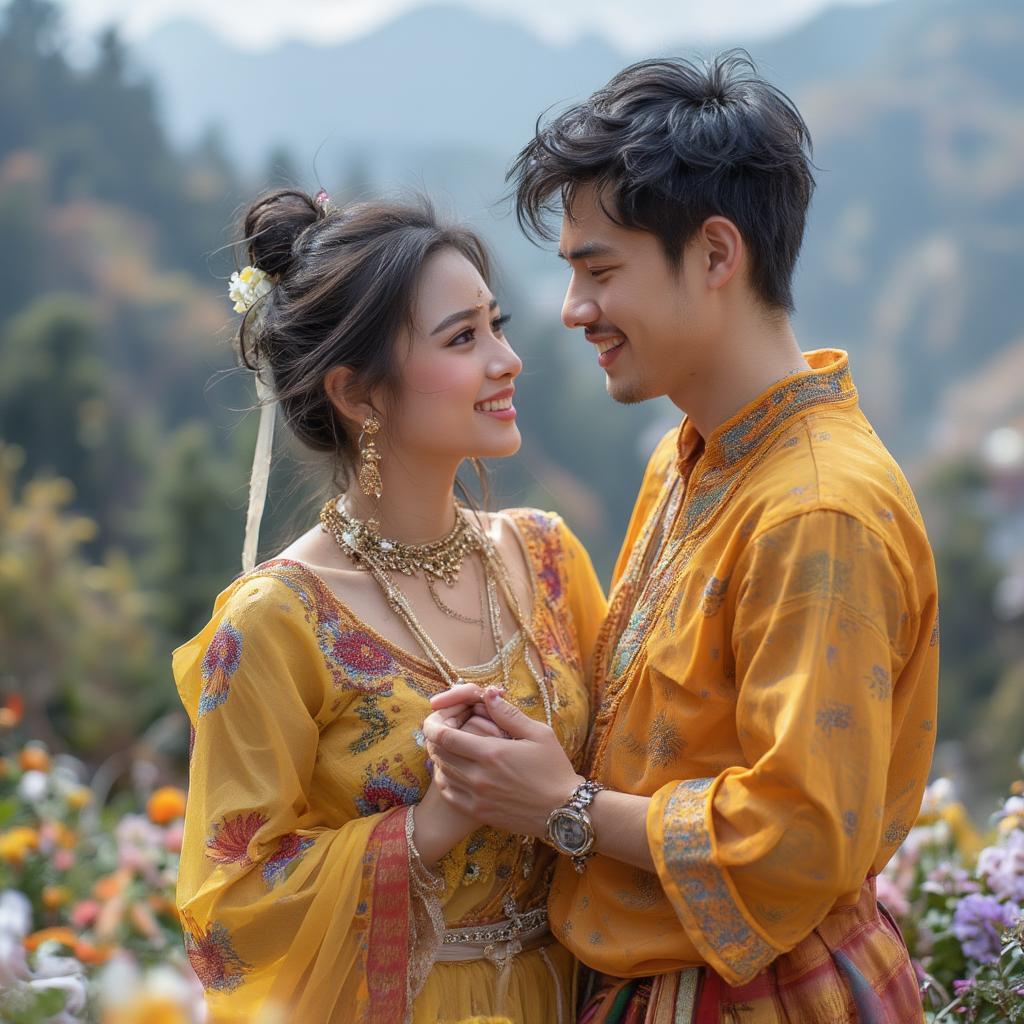 Bhutanese Couple in Traditional Dress