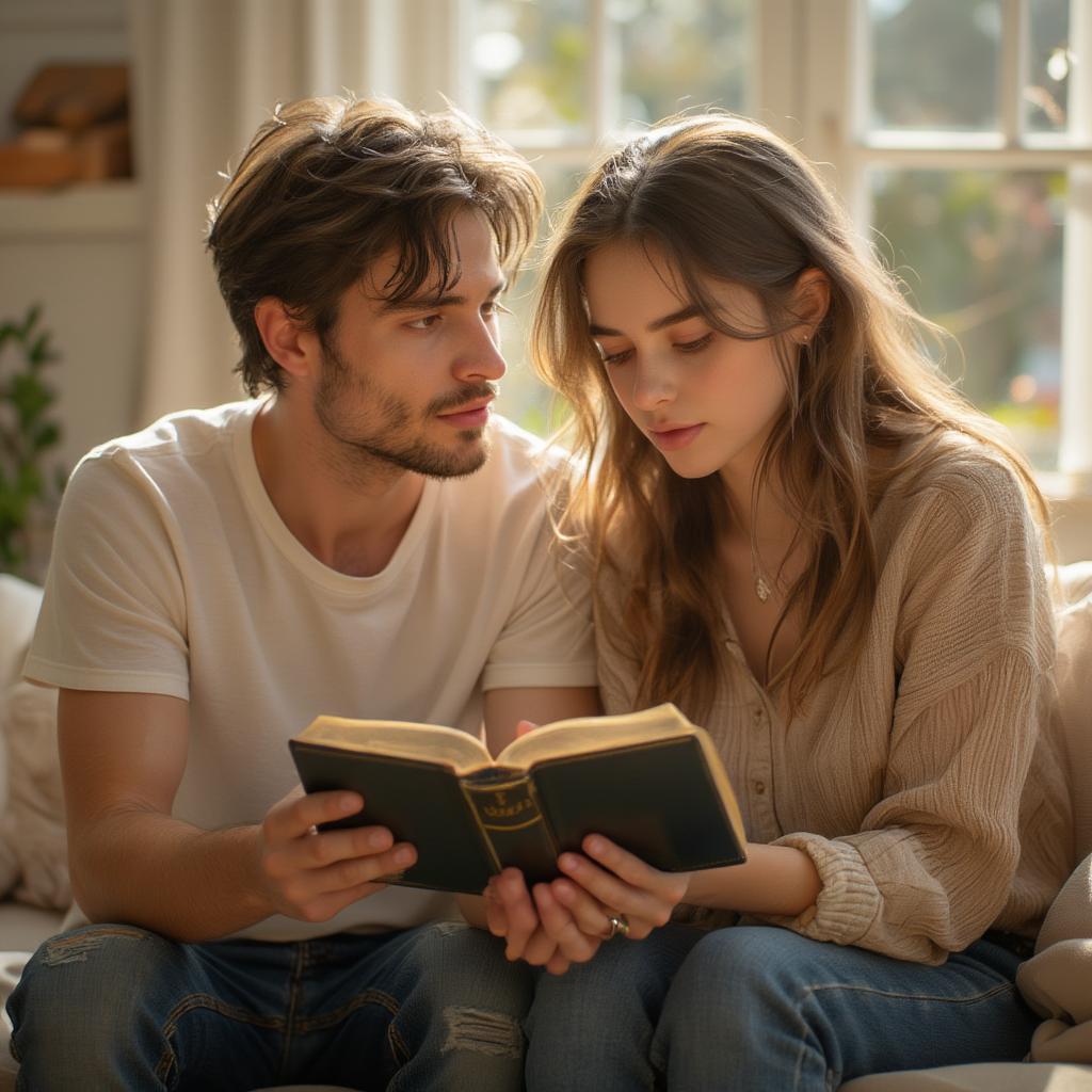 Bible Love Quotes: A Romantic Couple Reading Scripture Together