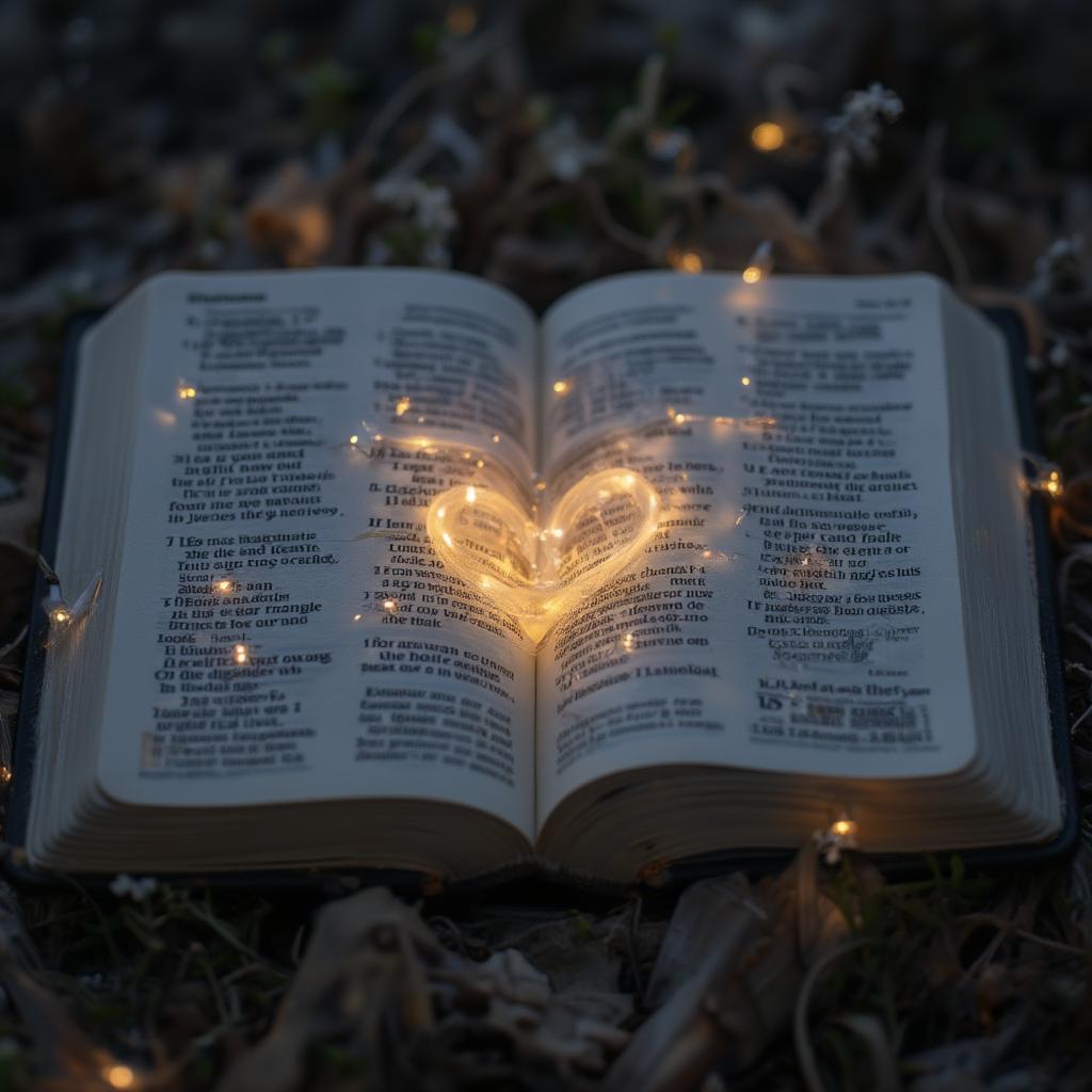 Open Bible with Heart-Shaped Light Shining