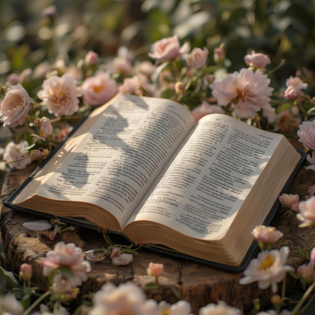 Open Bible with Flowers, Symbolizing Growth and Love