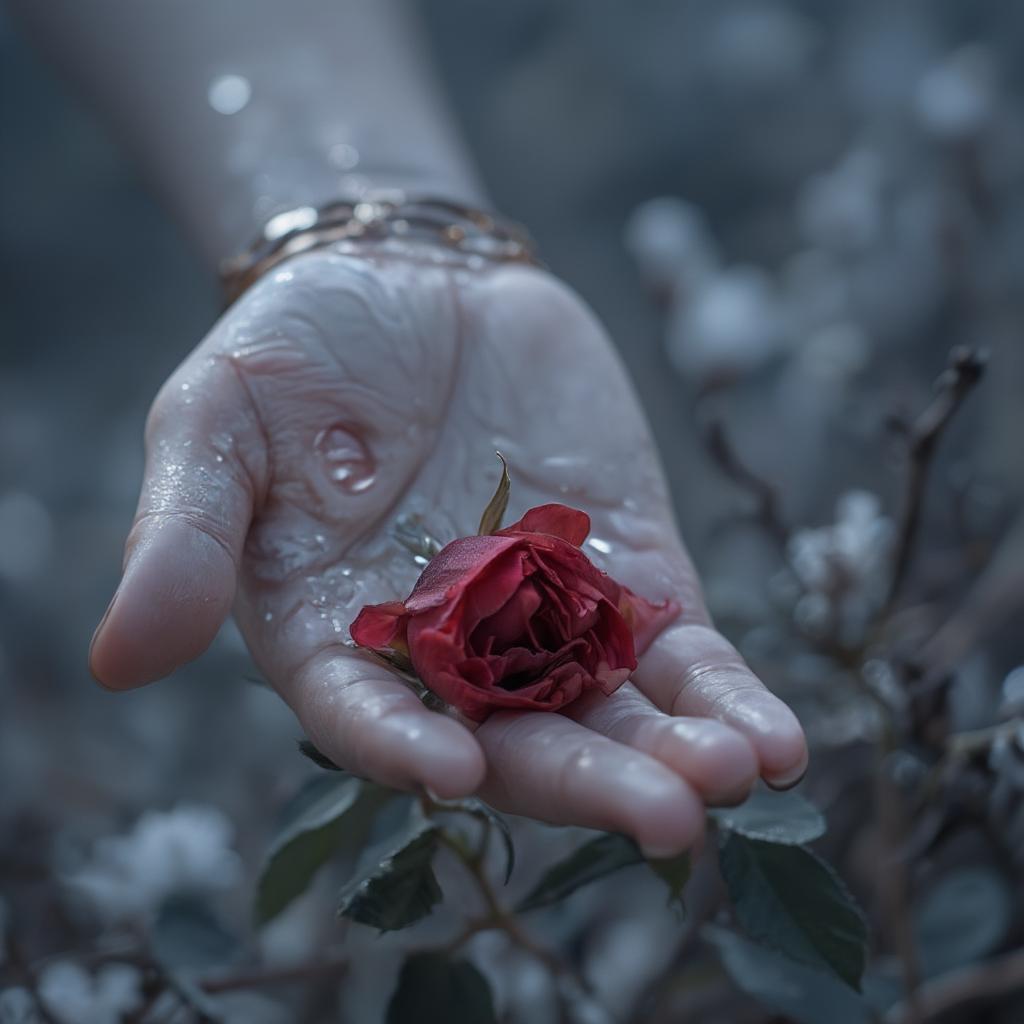 Hand holding a wilted rose symbolizing heartbreak