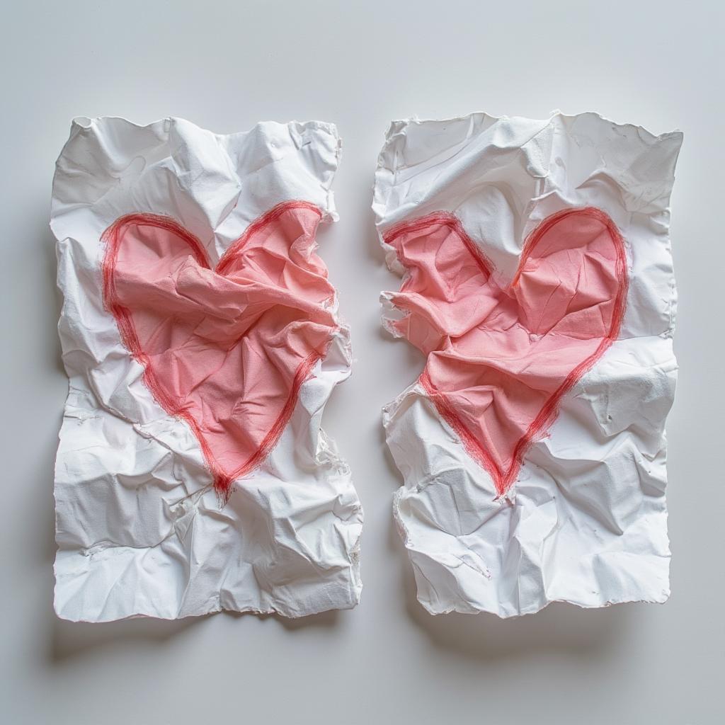 Torn paper with a drawn heart ripped in half