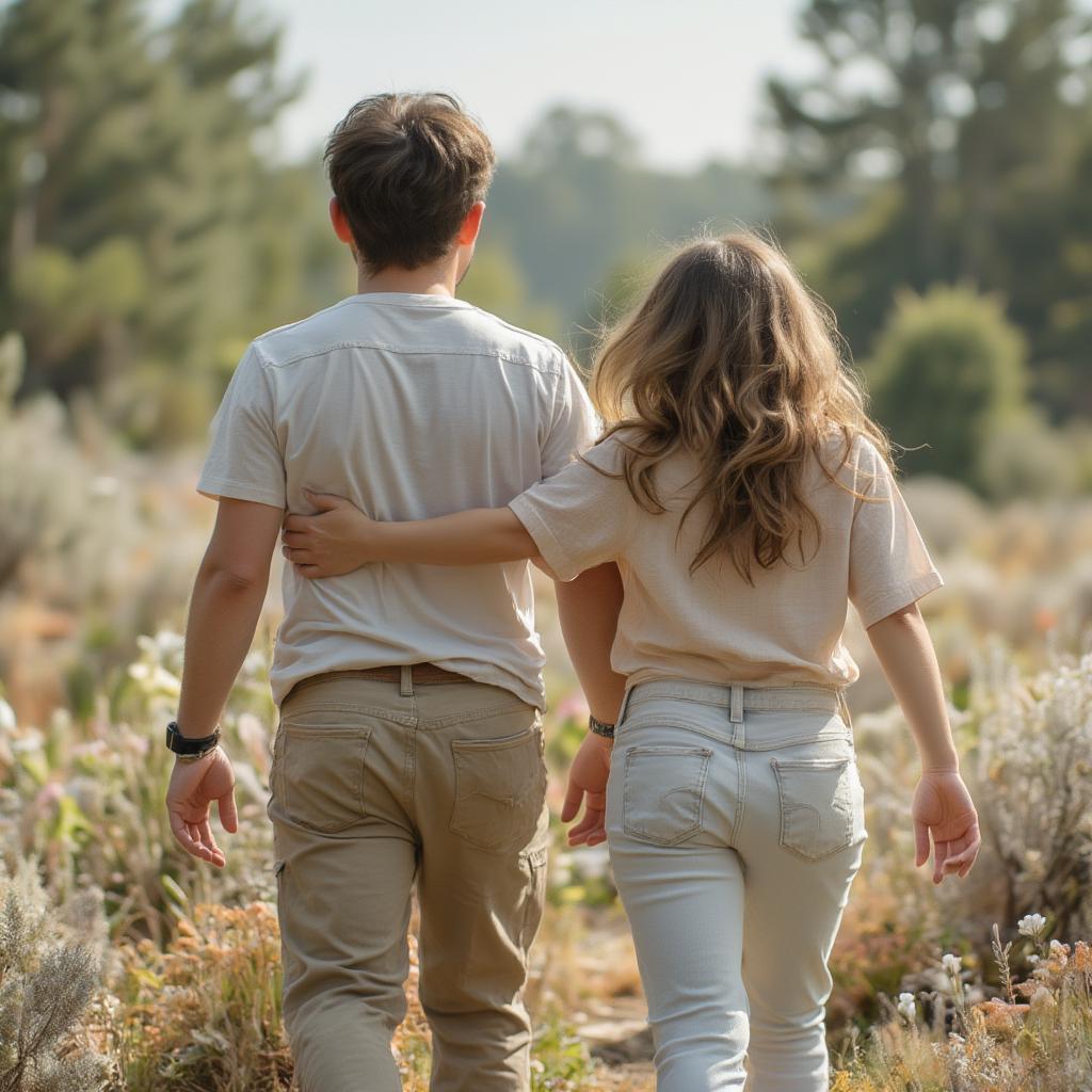 Brother and Sister Walking Side by Side