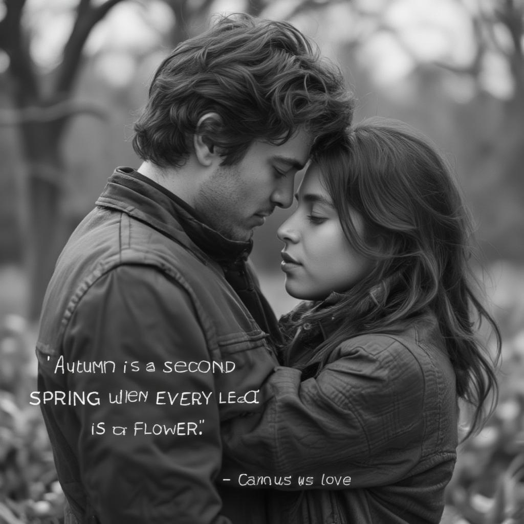 Couple Embracing with Camus Quote Overlay