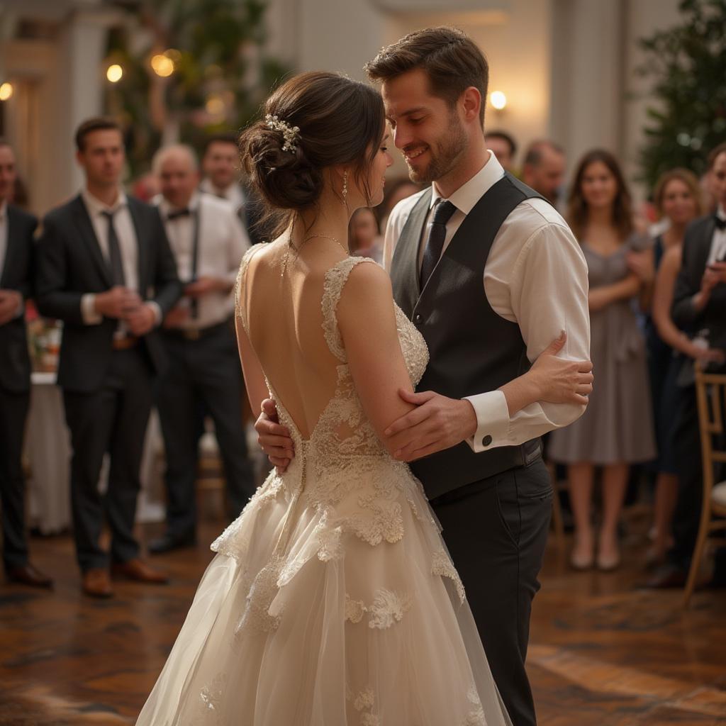 A couple dancing to "Can't Help Falling in Love" at their wedding