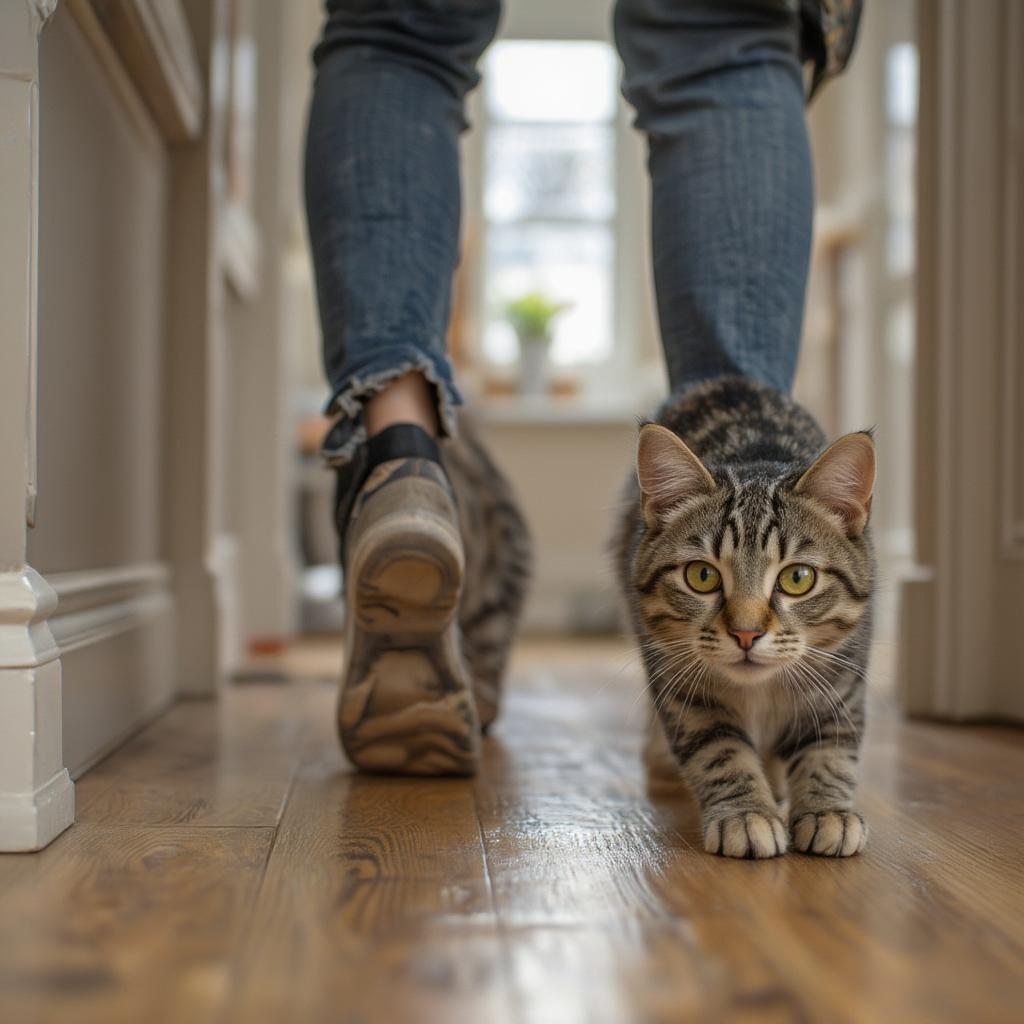 Cat Following Owner Around the House