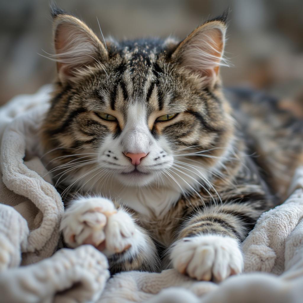 Cat Kneading on Blanket Showing Love