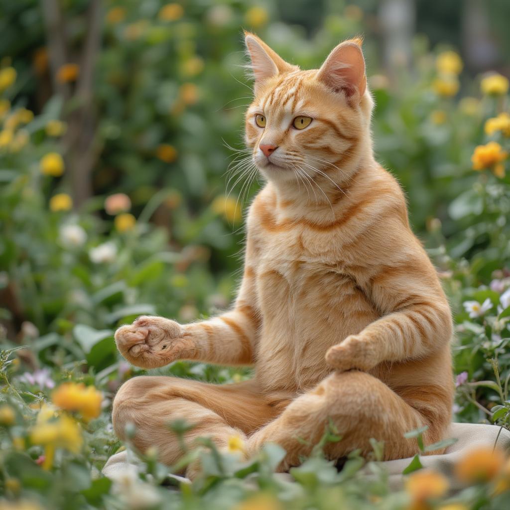 Cat Meditating in a Peaceful Garden