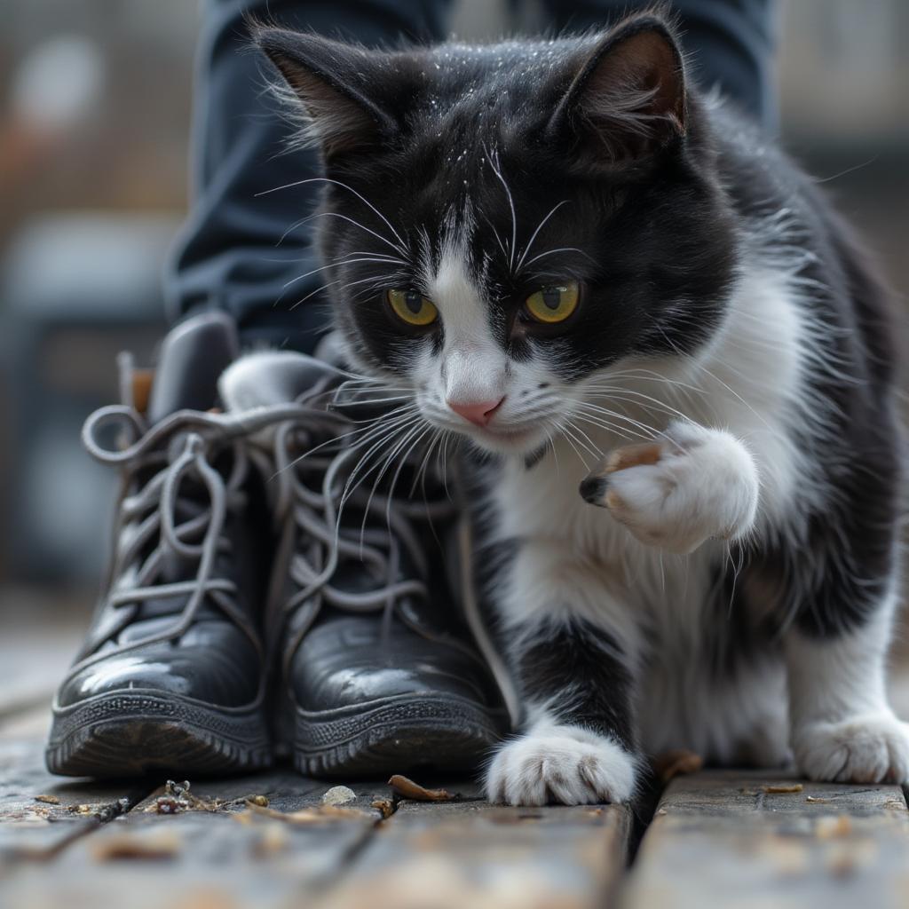 Cat Playing with Shoelaces