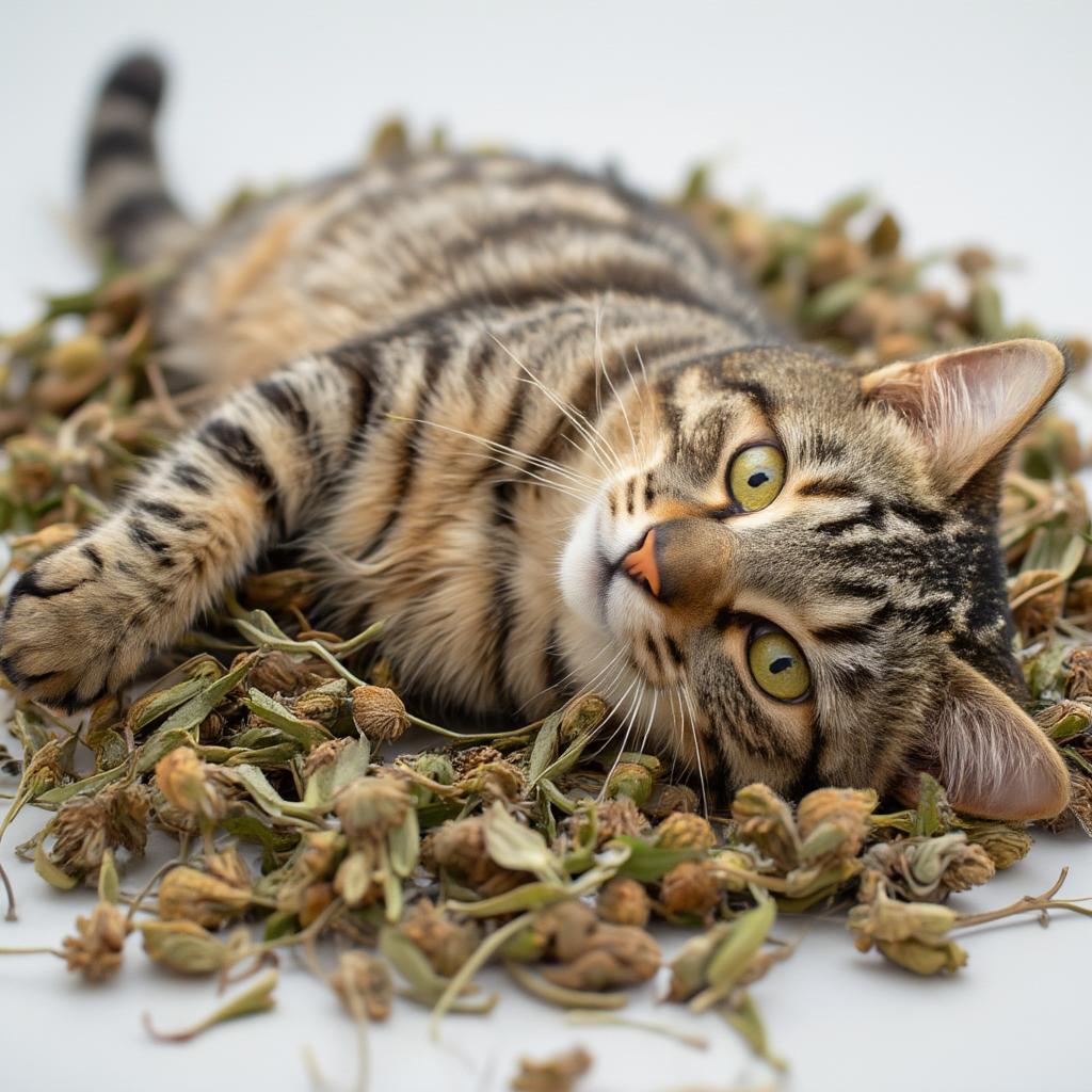 Cat rolling in catnip