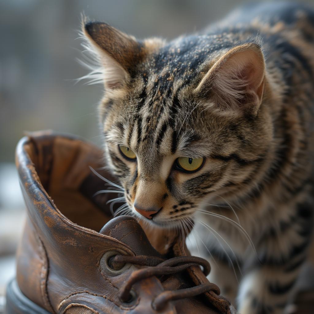 Cat Smelling Shoes