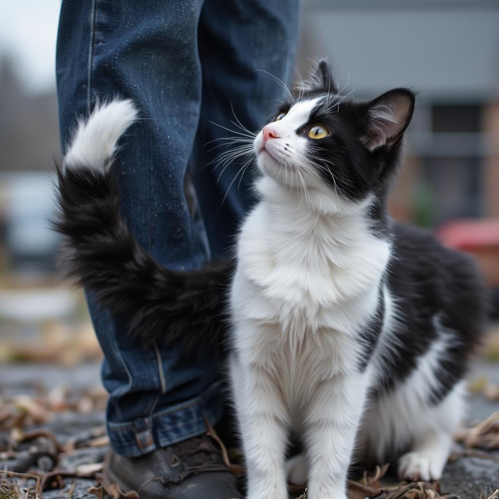 Cat Tail Wrapped Around Leg