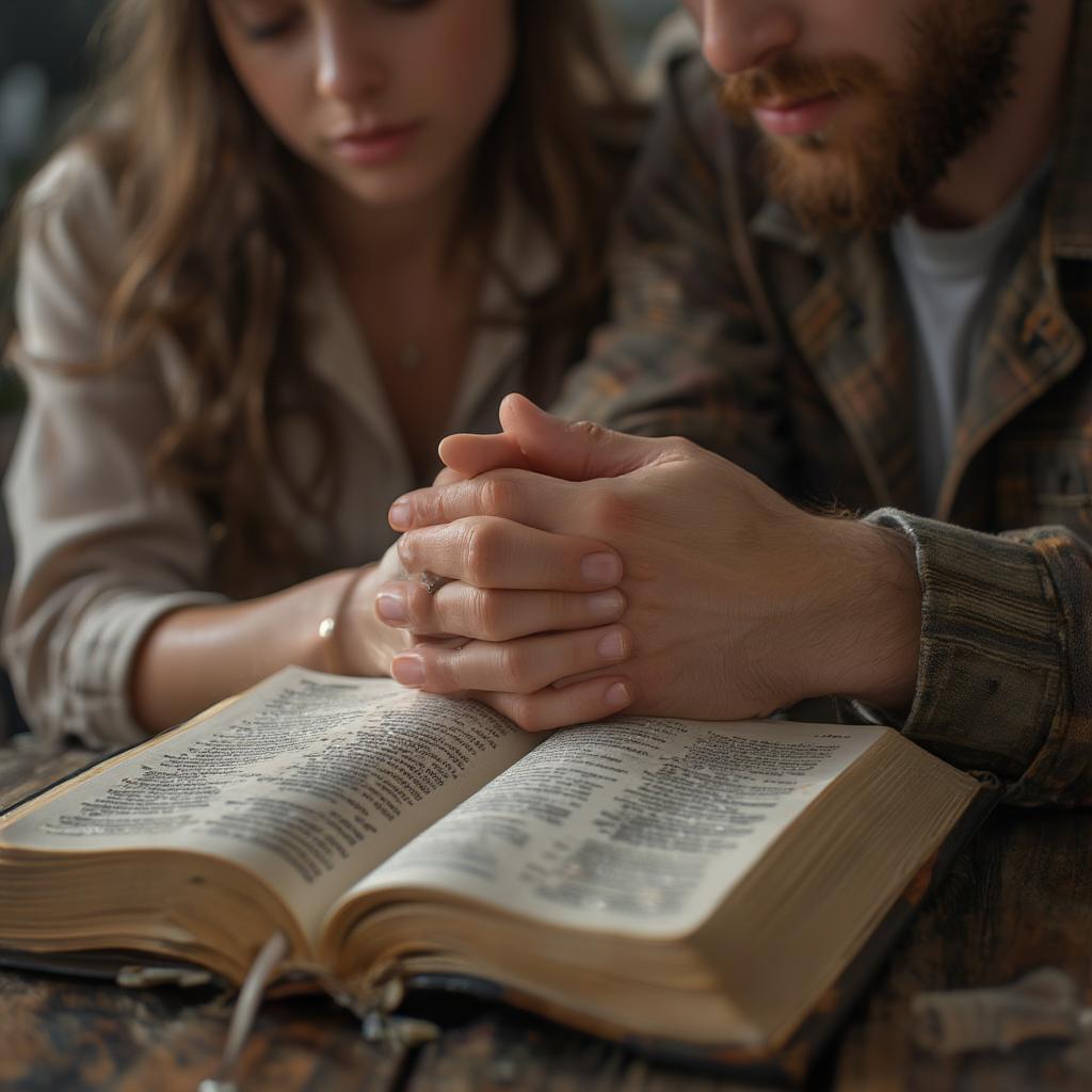 Couple Praying Together with a Bible