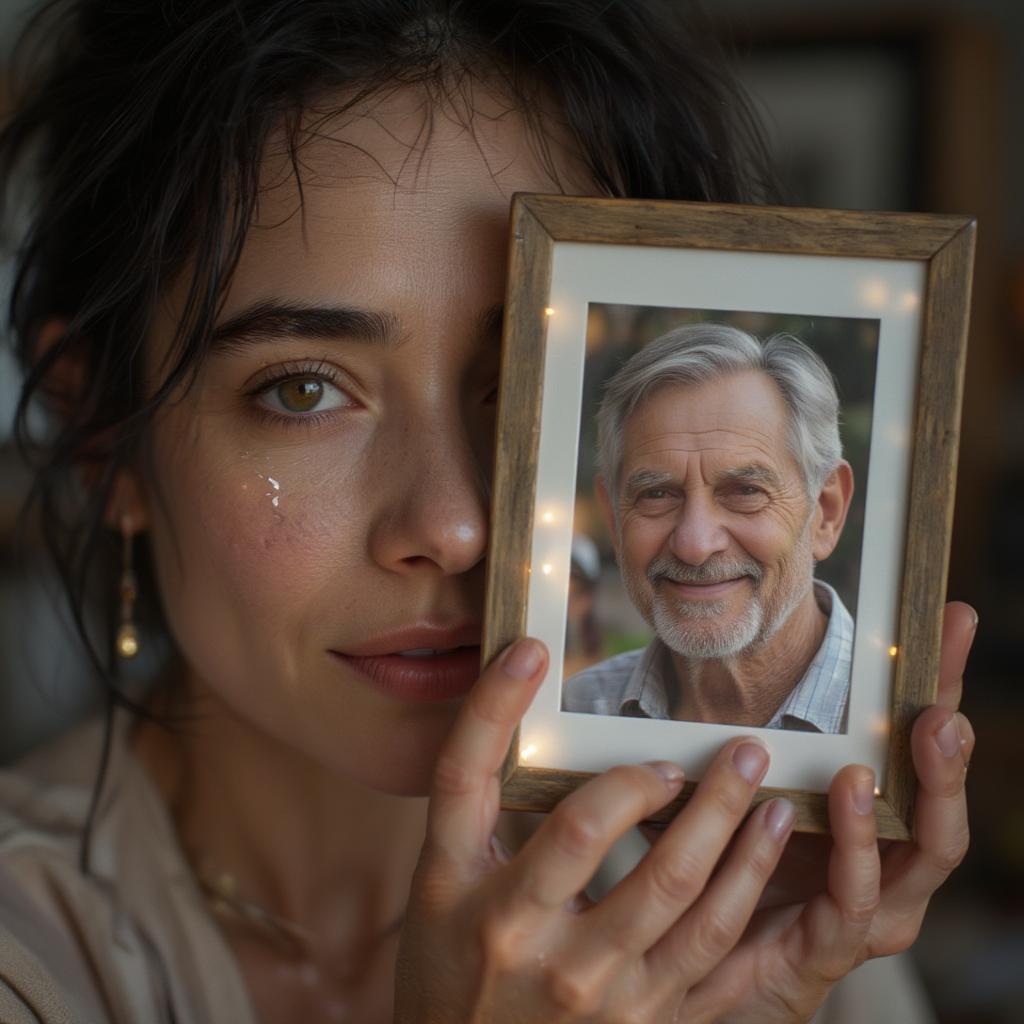 Woman Holding Photo, Grieving