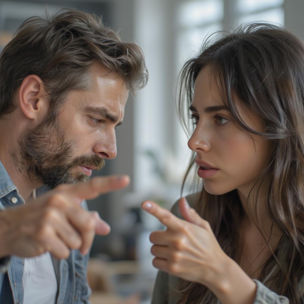 Couple Arguing, Woman Looking Frustrated, Man Pointing Accusingly