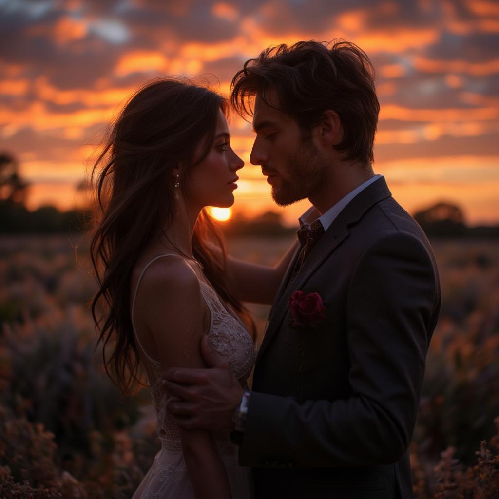 Silhouette of a couple dancing against a sunset backdrop, embodying the romance in country love quotes.