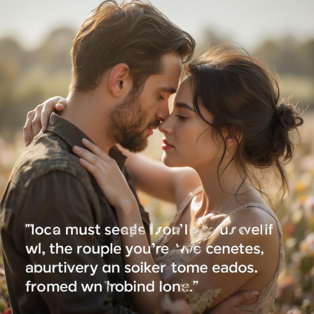 Couple embracing with a romantic love quote overlayed