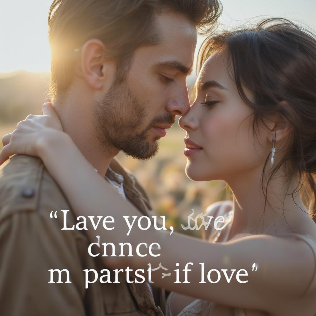 Couple embracing with a short love quote in the background